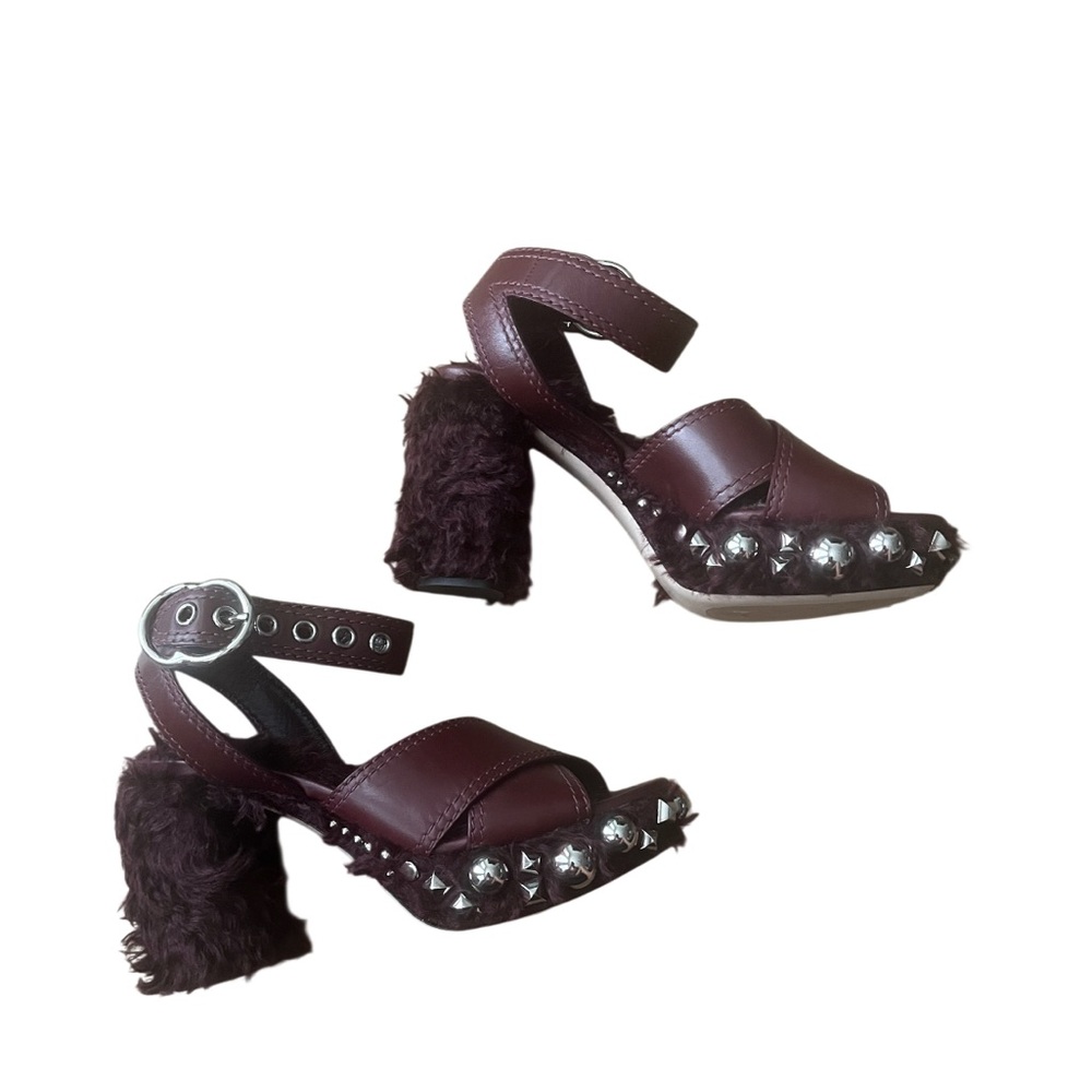 MIU MIU EMBELLISHED FAUX FUR BURGUNDY HEELS SIZE IT 40, US 10 - Picture 3 of 7